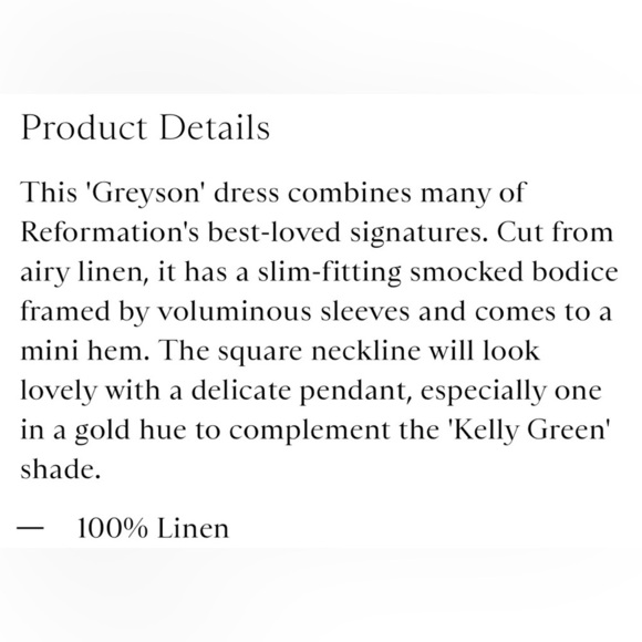 Reformation Dress Greyson Shirred Linen Mini Dress Green XL $245 - Picture 13 of 13